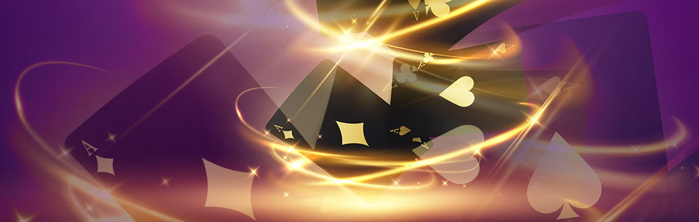 Black and gold playing cards flying through the air.